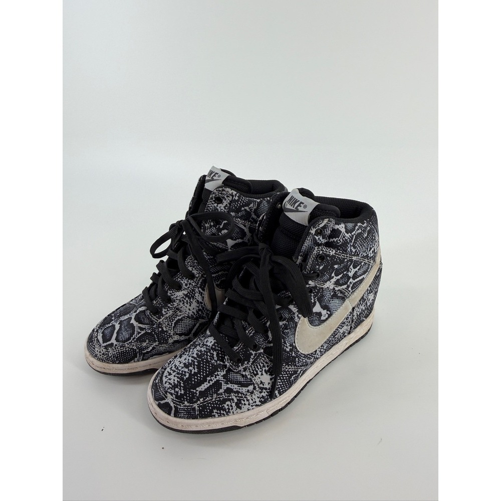 Nike Dunk Sky Hi Wedge Sneakers Black White Snakeskin Print 543258-005 Womens 6